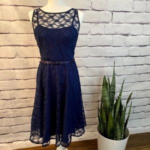Evan Picone Navy Blue Lace Flare Dress